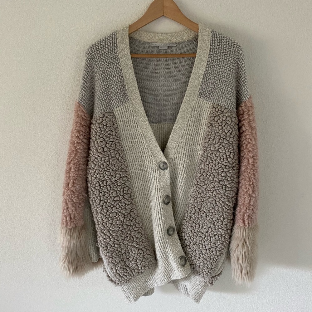 Stella Mccartney patchwork faux shearling cardigan